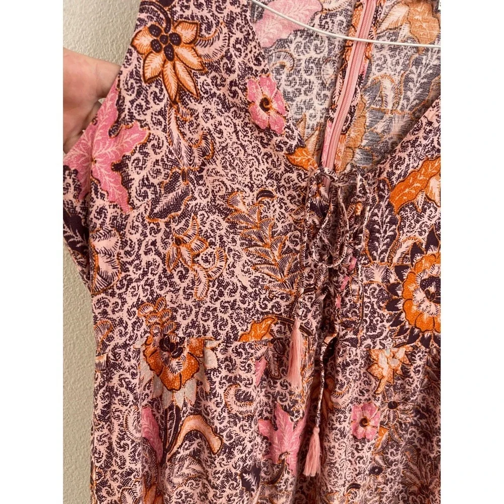 Madewell Floral Batik Lace Up Tassel Midi Dress Pink Orange Size 4 - Picture 7 of 11